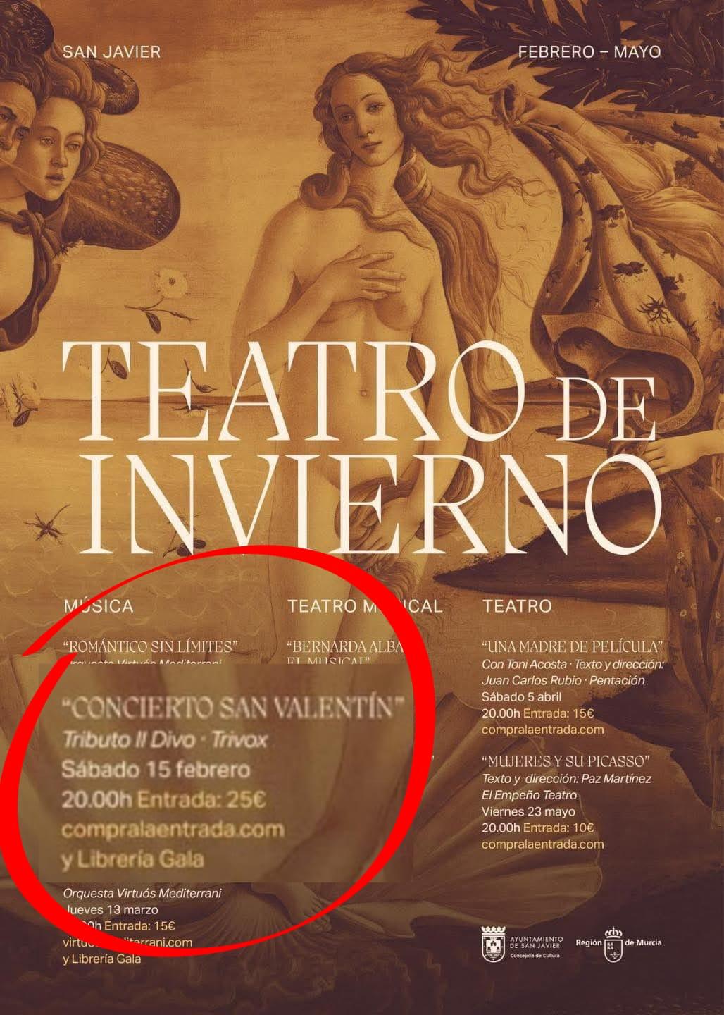 San Valentín con TRIVOX en Teatro de Invierno, San Javier el 15 de Febrero 2025